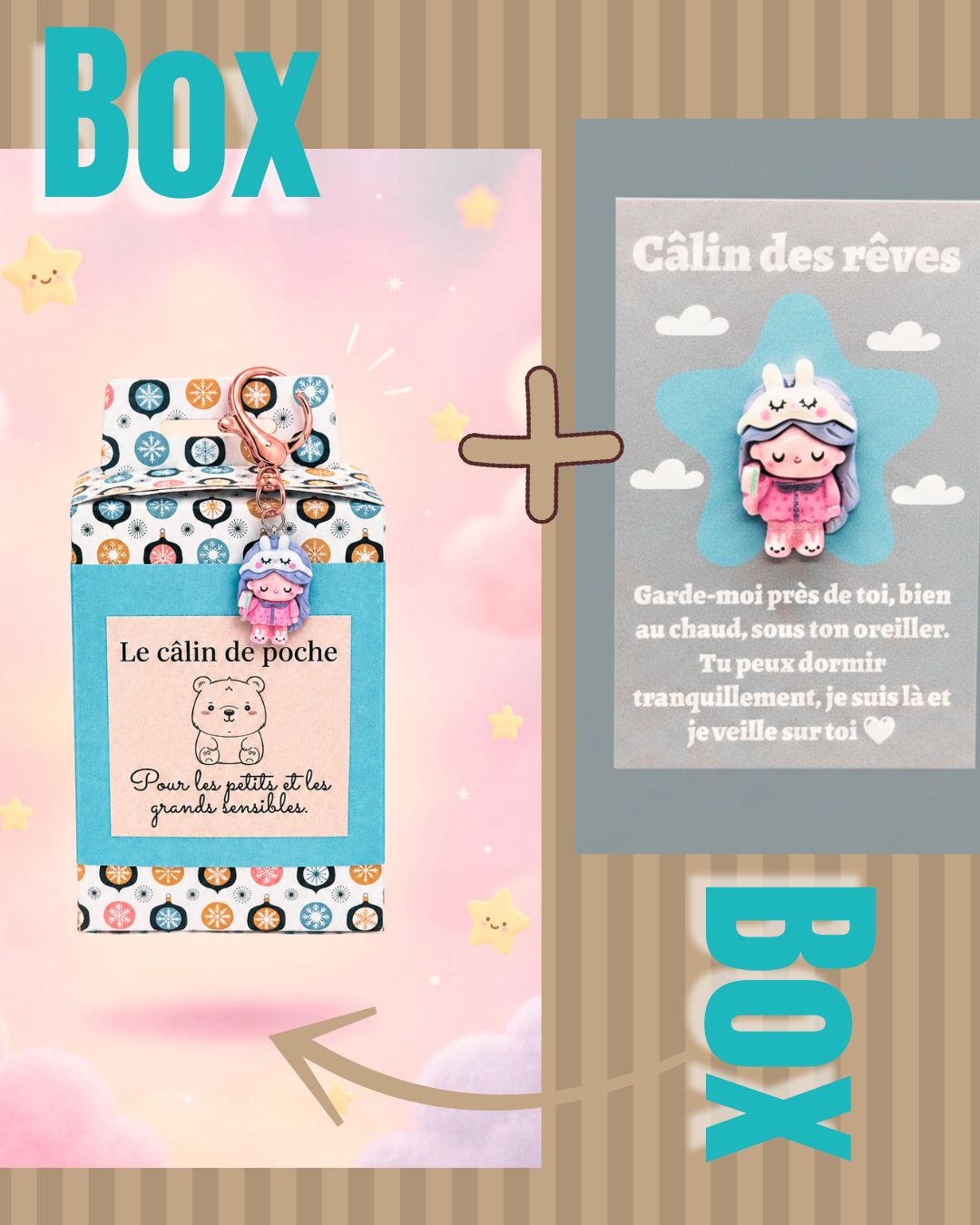 Box + porte clé + carte câlin de poche