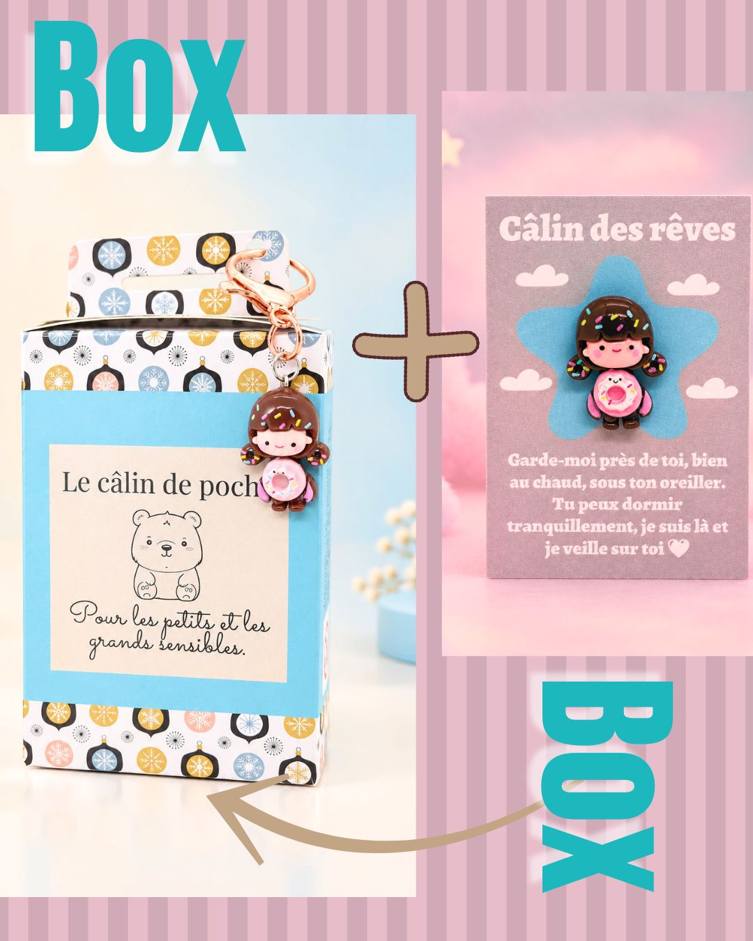 Box + porte clé + carte câlin de poche